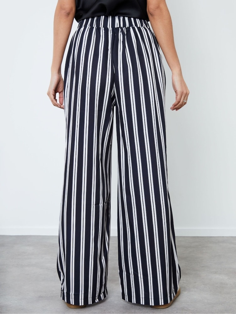 Another Sunday Black Mono Stripe Print Wide Leg Satin Co-ord Trousers - Image 2 of 4