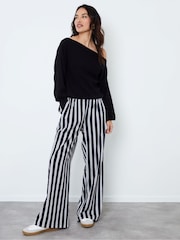 Another Sunday Black Mono Stripe Print Wide Leg Satin Co-ord Trousers - Image 3 of 4