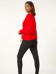 Roman Red Leopard Print Tie Front V-Neck Cardigan - Image 2 of 5