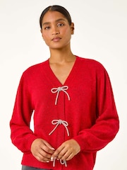 Красный - Roman Bow Embelished Knit Cardigan - Image 2 of 5