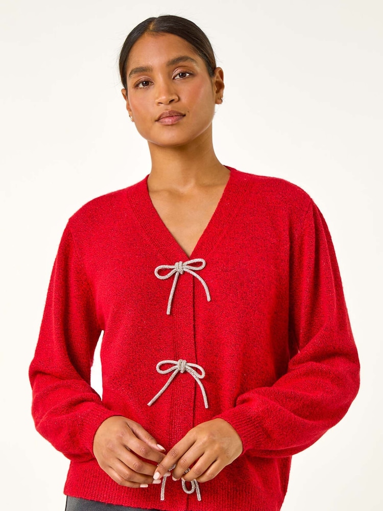 Красный - Roman Bow Embelished Knit Cardigan - Image 2 of 5
