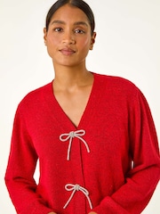 Красный - Roman Bow Embelished Knit Cardigan - Image 4 of 5