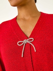 Красный - Roman Bow Embelished Knit Cardigan - Image 5 of 5