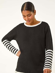Roman Black Contrast Stripe Detail Knit Jumper - Image 1 of 5
