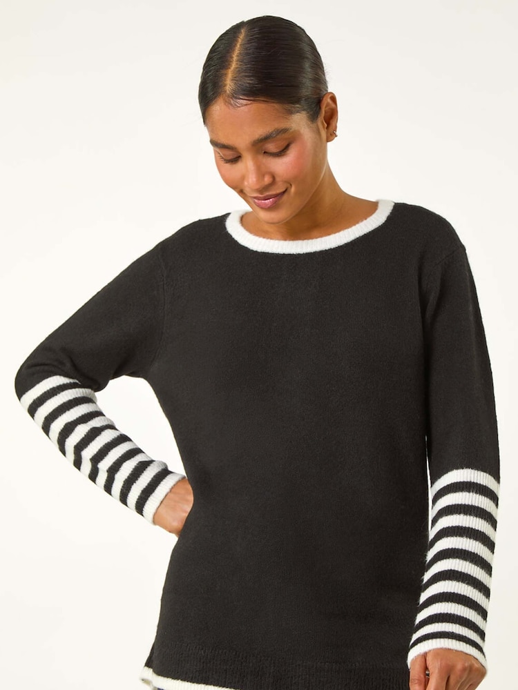 Roman Black Contrast Stripe Detail Knit Jumper - Image 1 of 5