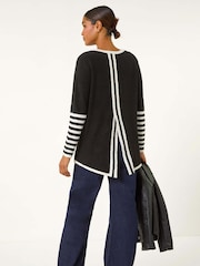 Roman Black Contrast Stripe Detail Knit Jumper - Image 2 of 5