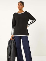 Roman Black Contrast Stripe Detail Knit Jumper - Image 3 of 5