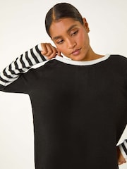 Roman Black Contrast Stripe Detail Knit Jumper - Image 4 of 5