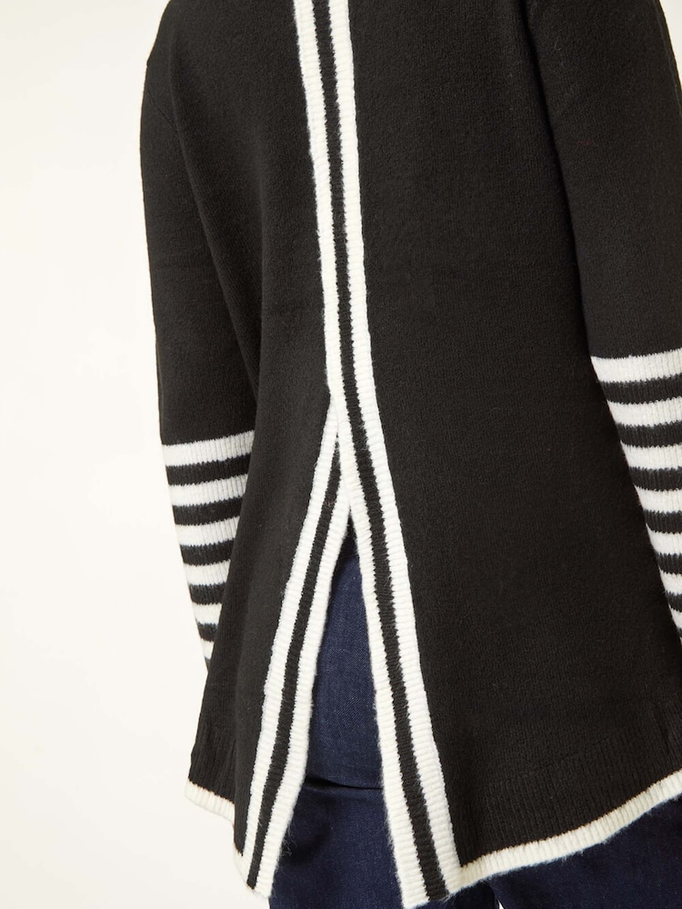 Roman Black Contrast Stripe Detail Knit Jumper - Image 5 of 5
