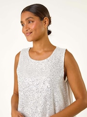 Roman Metallic Split Back Sequin Top - Image 1 of 5