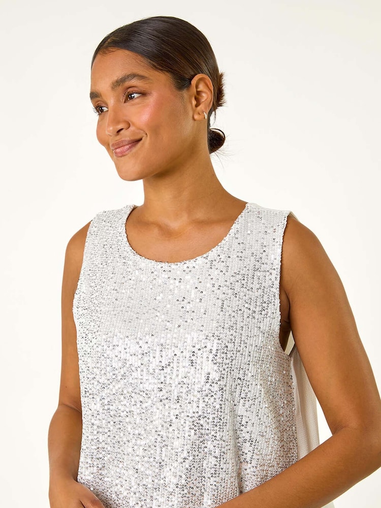 Metalizado - Roman Split Back Sequin Top - Imagen 1 de 5 Metalizado - Roman Split Back Sequin Top - Imagen 1 de 5