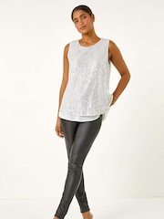 Roman Metallic Split Back Sequin Top - Image 2 of 5
