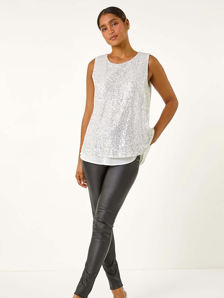 Roman Metallic Split Back Sequin Top - Image 2 of 5
