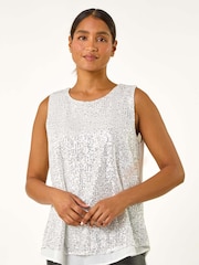 Roman Metallic Split Back Sequin Top - Image 4 of 5