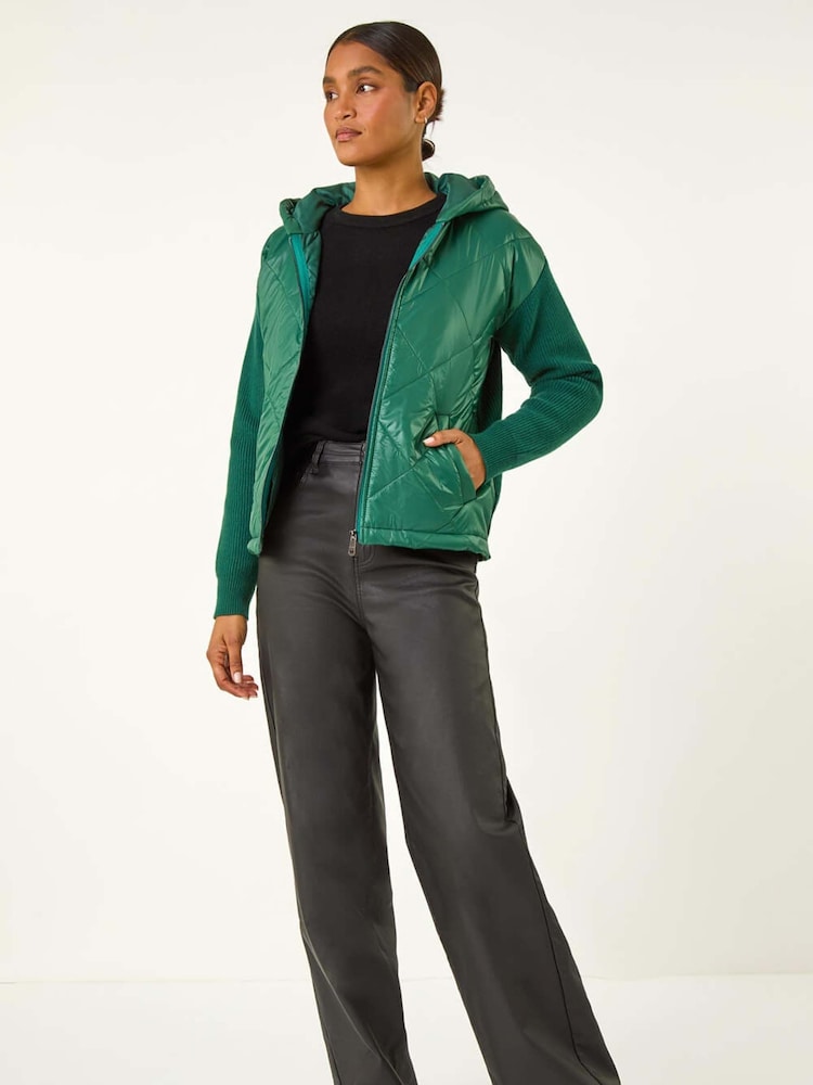 Roman Green Diamond Quilted Hooded Mix Jacket - Image 1 of 5