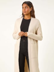 Roman White Longline Whipstitch Pocket Cardigan - Image 1 of 6