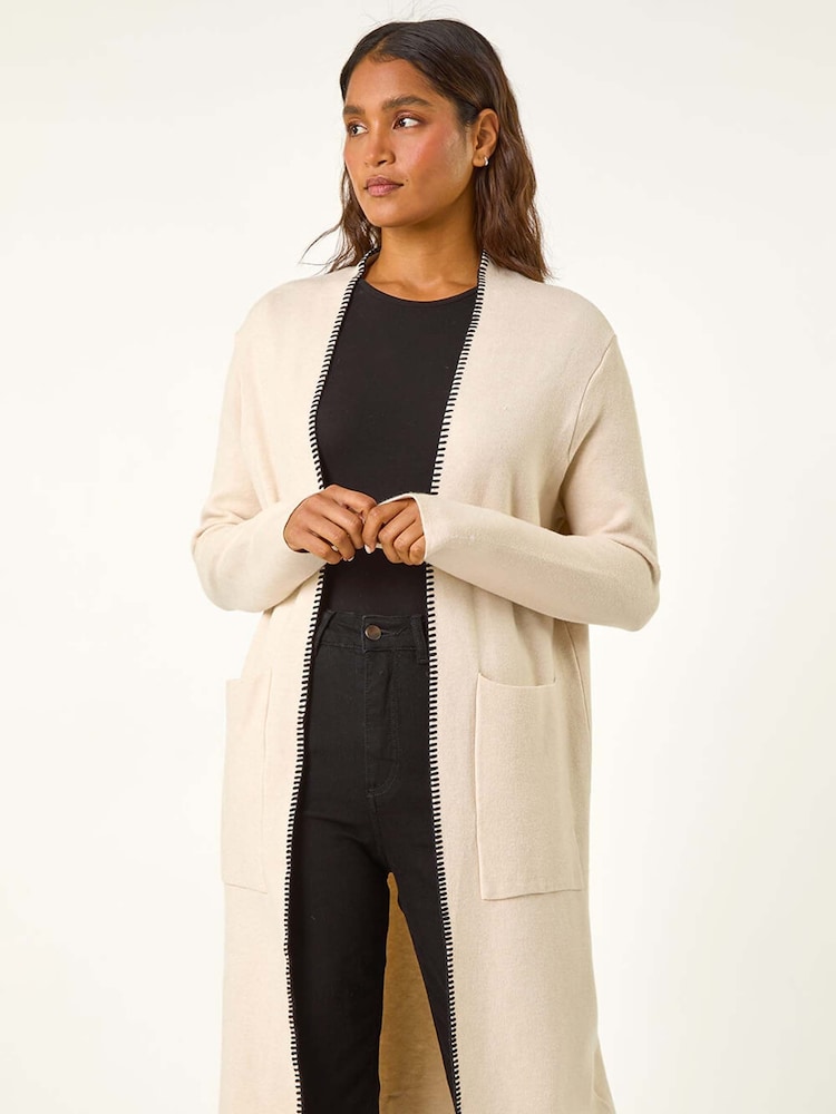 Roman White Longline Whipstitch Pocket Cardigan - Image 1 of 6
