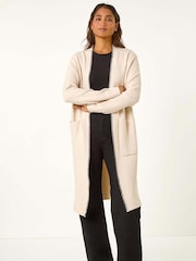 Roman White Longline Whipstitch Pocket Cardigan - Image 3 of 6
