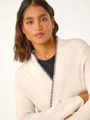 Roman White Longline Whipstitch Pocket Cardigan - Image 5 of 6