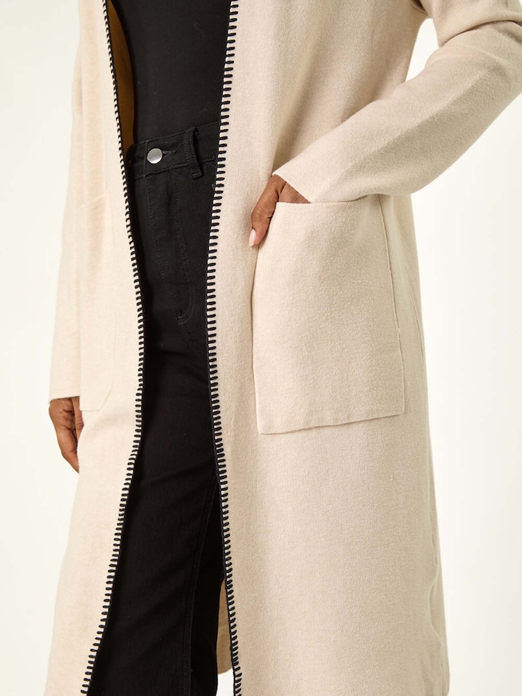 Roman White Longline Whipstitch Pocket Cardigan - Image 6 of 6