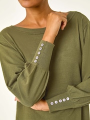 Roman Green Button Detail Slash Neck Knitted Stretch Jumper Dress - Image 5 of 5