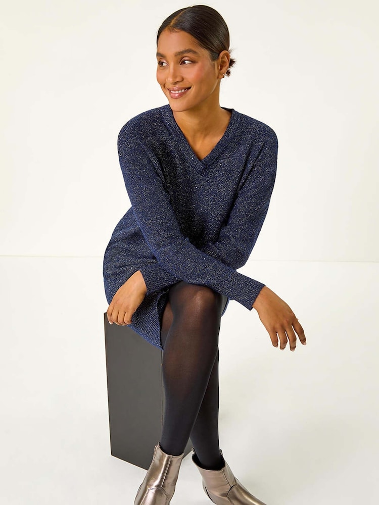 Синий - Roman Sequin Detail Stretch Jumper Dress - Image 1 of 6