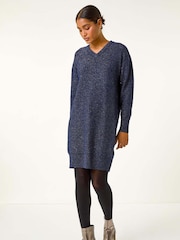 Синий - Roman Sequin Detail Stretch Jumper Dress - Image 3 of 6
