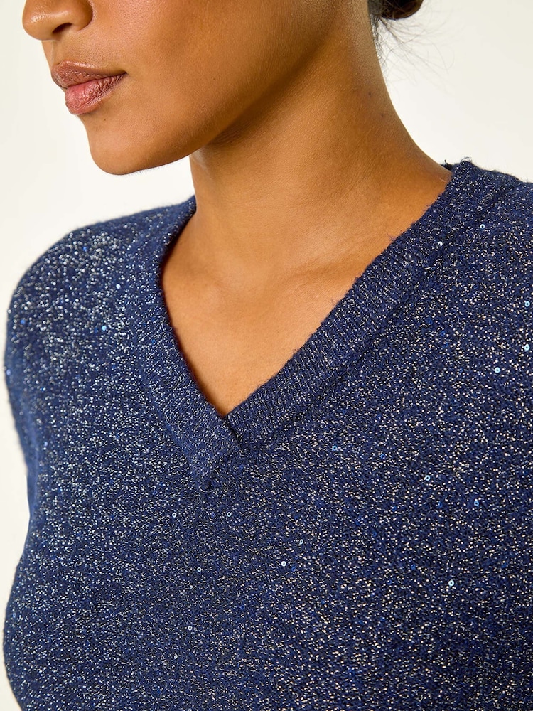 Синий - Roman Sequin Detail Stretch Jumper Dress - Image 6 of 6