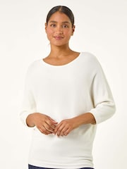 Roman White Ribbed Fitted Knit Jumper - Image 2 of 5