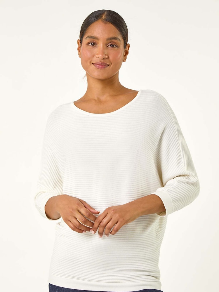 Roman White Ribbed Fitted Knit Jumper - Image 2 of 5