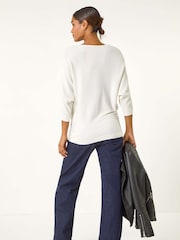 Roman White Ribbed Fitted Knit Jumper - Image 3 of 5