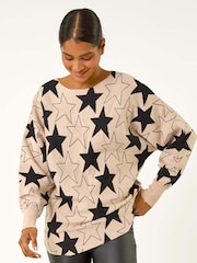 Roman Brown Star Print Long Sleeve Knit Jumper - Image 1 of 5