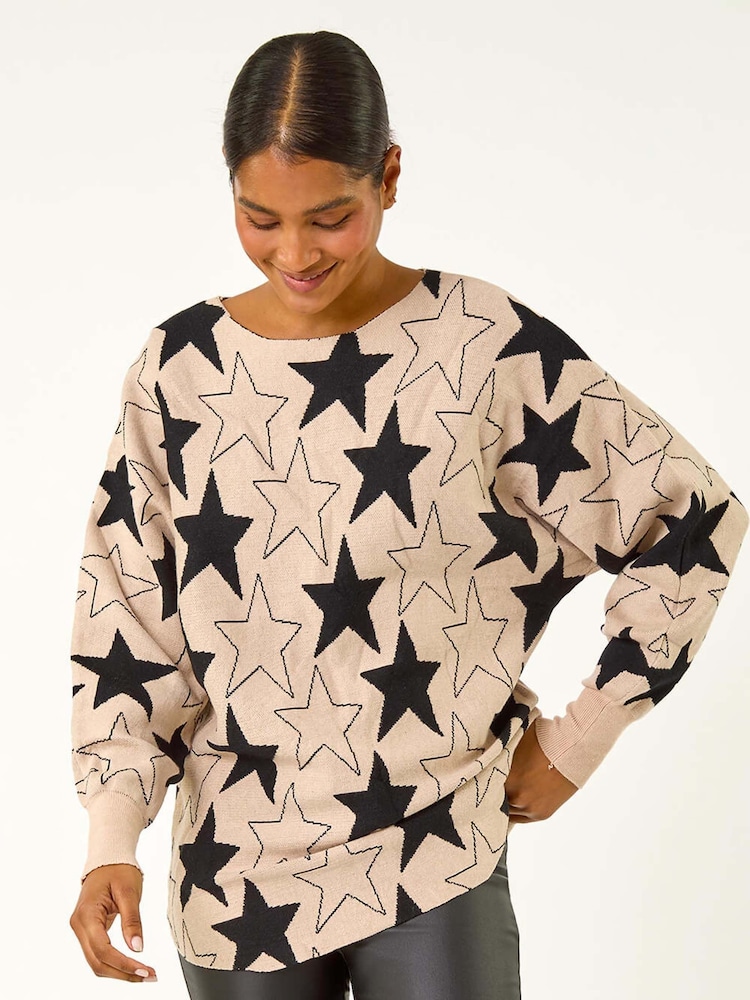 Roman Brown Star Print Long Sleeve Knit Jumper - Image 1 of 5