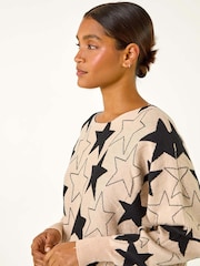 Roman Brown Star Print Long Sleeve Knit Jumper - Image 4 of 5