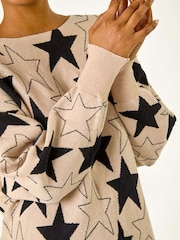 Roman Brown Star Print Long Sleeve Knit Jumper - Image 5 of 5