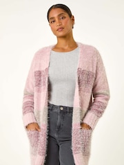 Roman Pink Fluffy Stripe Pocket Cardigan - Image 2 of 5