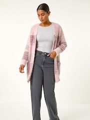 Roman Pink Fluffy Stripe Pocket Cardigan - Image 3 of 5