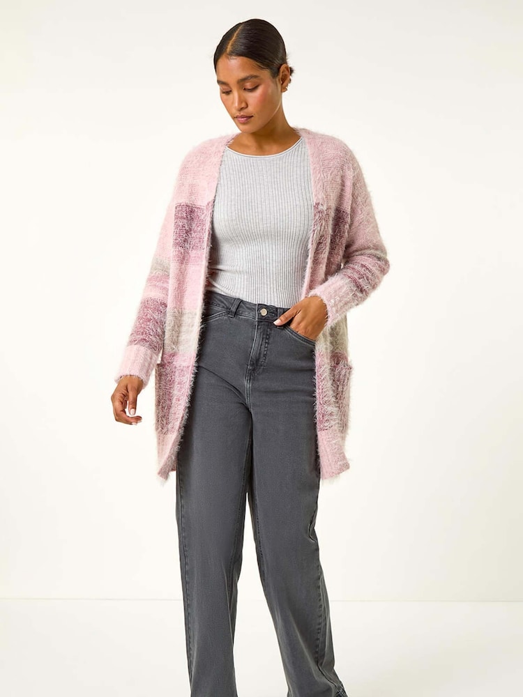 Roman Pink Fluffy Stripe Pocket Cardigan - Image 3 of 5
