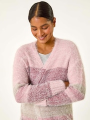 Roman Pink Fluffy Stripe Pocket Cardigan - Image 4 of 5