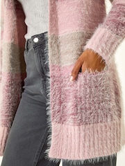 Roman Pink Fluffy Stripe Pocket Cardigan - Image 5 of 5