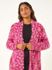 Roman Pink Fluffy Longline Cosy Cardigan - Image 1 of 5