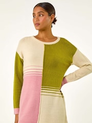 Roman Green Colour Block Knit Tunic Jumper - Image 1 of 5