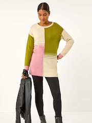 Roman Green Colour Block Knit Tunic Jumper - Image 2 of 5