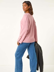 Roman Pink Button Detail V-Neck Jumper - Image 3 of 5