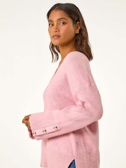 Roman Pink Button Detail V-Neck Jumper - Image 4 of 5