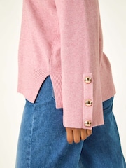 Roman Pink Button Detail V-Neck Jumper - Image 5 of 5
