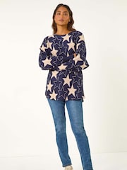 Roman Blue Star Print Long Sleeve Knit Jumper - Image 2 of 5