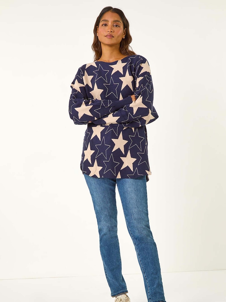 Roman Blue Star Print Long Sleeve Knit Jumper - Image 2 of 5