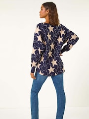 Roman Blue Star Print Long Sleeve Knit Jumper - Image 3 of 5