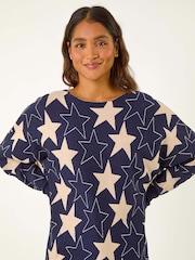 Roman Blue Star Print Long Sleeve Knit Jumper - Image 4 of 5